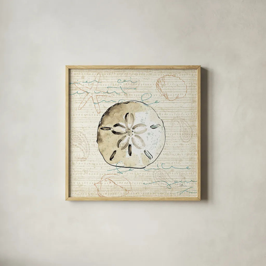 Ocean Prints IV by Pela Studio. Shown in a natural wood glass frame for a timeless modern aesthetic. Available as an archival giclee rolled canvas, fine art paper, or poster print. SKU 10729a.