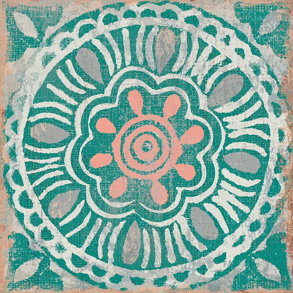 Ocean Tale Tile VI Coral by Pela Studio. SKU 15428a. Archival Giclee Fine art print for wall decor.