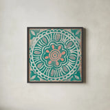 Ocean Tale Tile VI Coral by Pela Studio. Shown in a sleek black glass frame for a contemporary gallery look. Available as an archival giclee rolled canvas, fine art paper, or poster print. SKU 15428a.