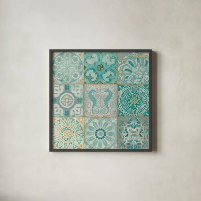 Ocean Tales I by Pela Studio. Shown in a sleek black glass frame for a contemporary gallery look. Available as an archival giclee rolled canvas, fine art paper, or poster print. SKU 12833a.