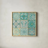Ocean Tales I by Pela Studio. Shown in a natural wood glass frame for a timeless modern aesthetic. Available as an archival giclee rolled canvas, fine art paper, or poster print. SKU 12833a.