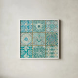 Ocean Tales II by Pela Studio. Shown in a crisp white glass frame for a clean and minimalist style. Available as an archival giclee rolled canvas, fine art paper, or poster print. SKU 12834a.