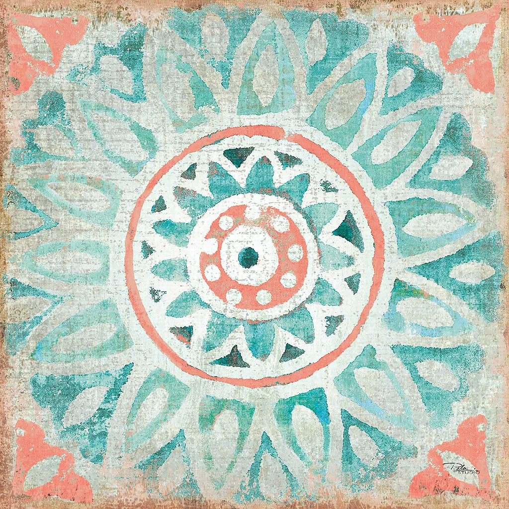 Ocean Tales Tile VII Coral by Pela Studio. SKU 15429a. Archival Giclee Fine art print for wall decor.