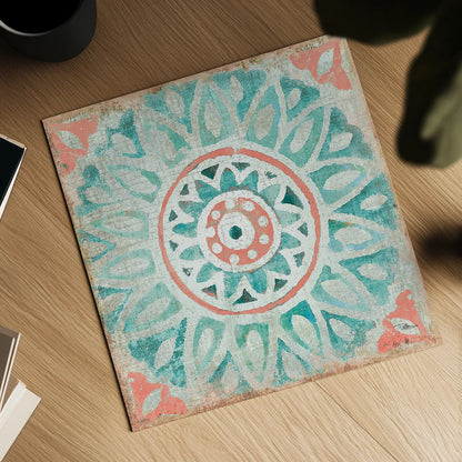 Ocean Tales Tile VII Coral by Pela Studio. Shown as a detailed flat fine art print, highlighting archival giclee quality. Available as an archival giclee rolled canvas, fine art paper, or poster print. SKU 15429a.