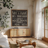 On the Road Again III by Pela Studio. Shown in a natural wood frame in a cozy modern living room. Available as an archival giclee rolled canvas, fine art paper, or poster print. SKU 19973a.