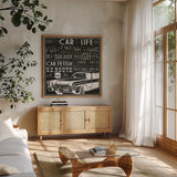 On the Road Again V by Pela Studio. Shown in a natural wood frame in a cozy modern living room. Available as an archival giclee rolled canvas, fine art paper, or poster print. SKU 19975a.