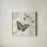Papillon Tales I by Pela Studio. Shown in a crisp white glass frame for a clean and minimalist style. Available as an archival giclee rolled canvas, fine art paper, or poster print. SKU 7621a.