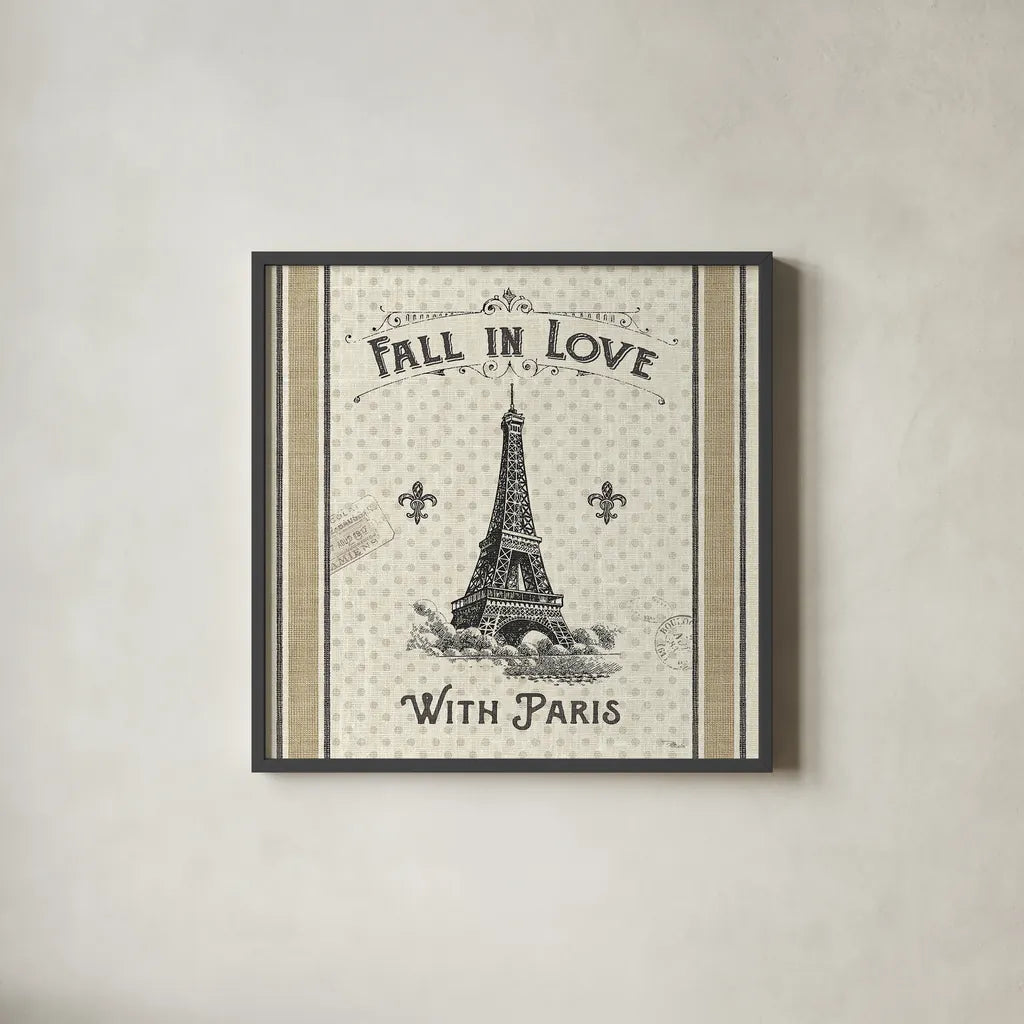 Paris Farmhouse II by Pela Studio. Shown in a sleek black glass frame for a contemporary gallery look. Available as an archival giclee rolled canvas, fine art paper, or poster print. SKU 49785a.
