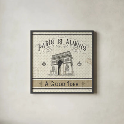 Paris Farmhouse IV by Pela Studio. Shown in a sleek black glass frame for a contemporary gallery look. Available as an archival giclee rolled canvas, fine art paper, or poster print. SKU 49787a.