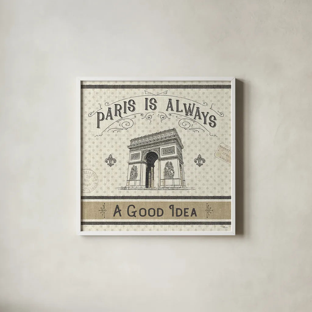 Paris Farmhouse IV by Pela Studio. Shown in a crisp white glass frame for a clean and minimalist style. Available as an archival giclee rolled canvas, fine art paper, or poster print. SKU 49787a.