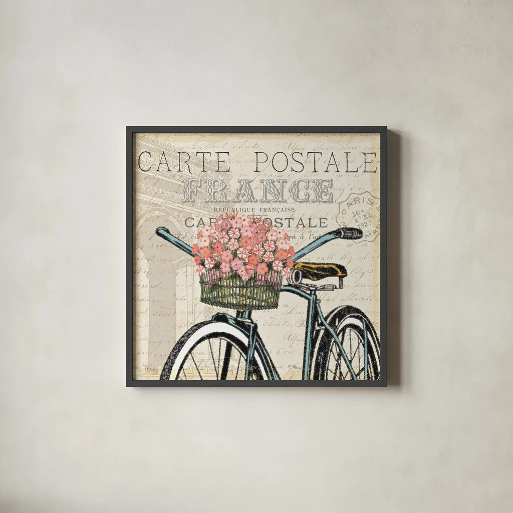 Paris Ride II by Pela Studio. Shown in a sleek black glass frame for a contemporary gallery look. Available as an archival giclee rolled canvas, fine art paper, or poster print. SKU 13538a.