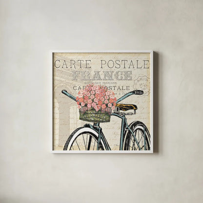 Paris Ride II by Pela Studio. Shown in a crisp white glass frame for a clean and minimalist style. Available as an archival giclee rolled canvas, fine art paper, or poster print. SKU 13538a.