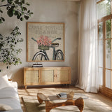Paris Ride II by Pela Studio. Shown in a natural wood frame in a cozy modern living room. Available as an archival giclee rolled canvas, fine art paper, or poster print. SKU 13538a.