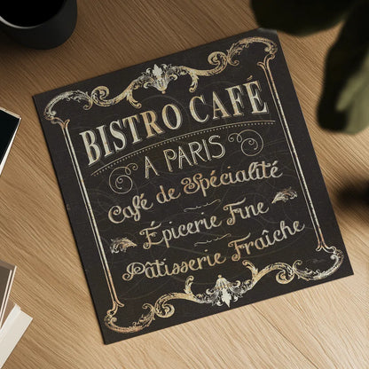 Parisian Signs Square II no Border by Pela Studio. Shown as a detailed flat fine art print, highlighting archival giclee quality. Available as an archival giclee rolled canvas, fine art paper, or poster print. SKU 13468a.