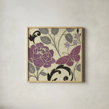 Perfect Petals I Lavender by Pela Studio. Shown in a natural wood glass frame for a timeless modern aesthetic. Available as an archival giclee rolled canvas, fine art paper, or poster print. SKU 13169a.
