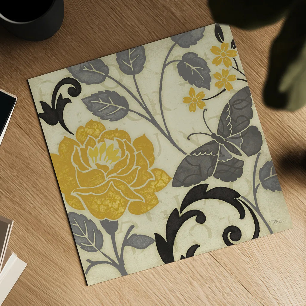 Perfect Petals I Yellow by Pela Studio. Shown as a detailed flat fine art print, highlighting archival giclee quality. Available as an archival giclee rolled canvas, fine art paper, or poster print. SKU 13285a.