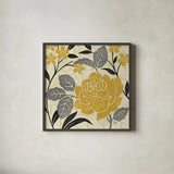 Perfect Petals II Yellow by Pela Studio. Shown in a sleek black glass frame for a contemporary gallery look. Available as an archival giclee rolled canvas, fine art paper, or poster print. SKU 13174a.