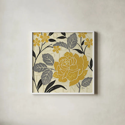 Perfect Petals II Yellow by Pela Studio. Shown in a crisp white glass frame for a clean and minimalist style. Available as an archival giclee rolled canvas, fine art paper, or poster print. SKU 13174a.