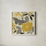 Perfect Petals IV Yellow by Pela Studio. Shown in a crisp white glass frame for a clean and minimalist style. Available as an archival giclee rolled canvas, fine art paper, or poster print. SKU 13165a.