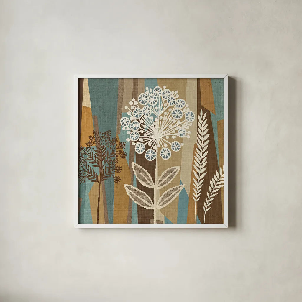 Pieces of Nature II by Pela Studio. Shown in a crisp white glass frame for a clean and minimalist style. Available as an archival giclee rolled canvas, fine art paper, or poster print. SKU 9081a.