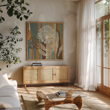 Pieces of Nature II by Pela Studio. Shown in a natural wood frame in a cozy modern living room. Available as an archival giclee rolled canvas, fine art paper, or poster print. SKU 9081a.