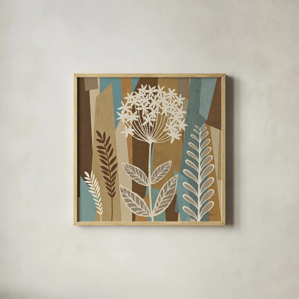 Pieces of Nature III by Pela Studio. Shown in a natural wood glass frame for a timeless modern aesthetic. Available as an archival giclee rolled canvas, fine art paper, or poster print. SKU 9082a.