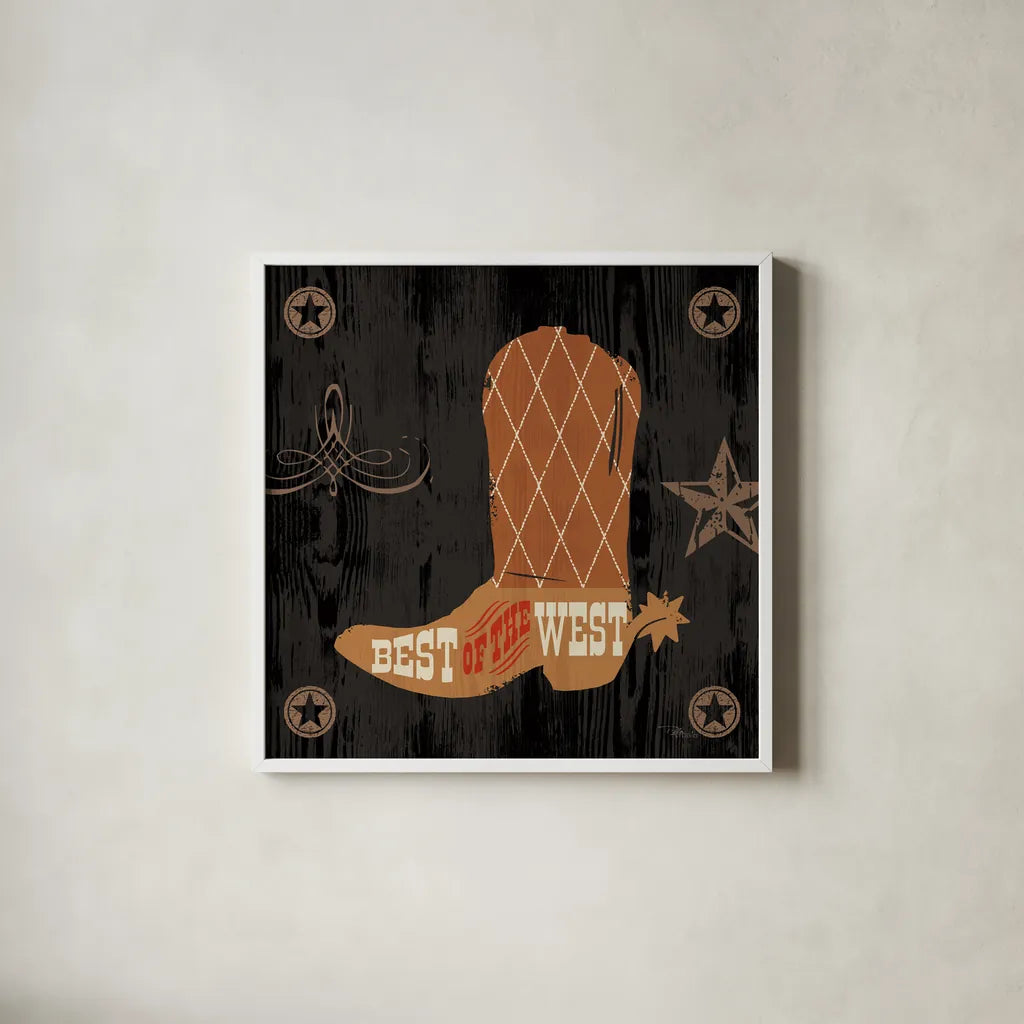 Saddle Up II by Pela Studio. Shown in a crisp white glass frame for a clean and minimalist style. Available as an archival giclee rolled canvas, fine art paper, or poster print. SKU 69504a.