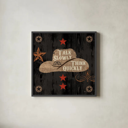 Saddle Up III by Pela Studio. Shown in a sleek black glass frame for a contemporary gallery look. Available as an archival giclee rolled canvas, fine art paper, or poster print. SKU 69505a.