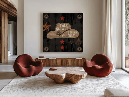 Saddle Up III by Pela Studio. Shown as extra-large giant wall art in a modern living room. Available as an archival giclee rolled canvas, fine art paper, or poster print. SKU 69505a.