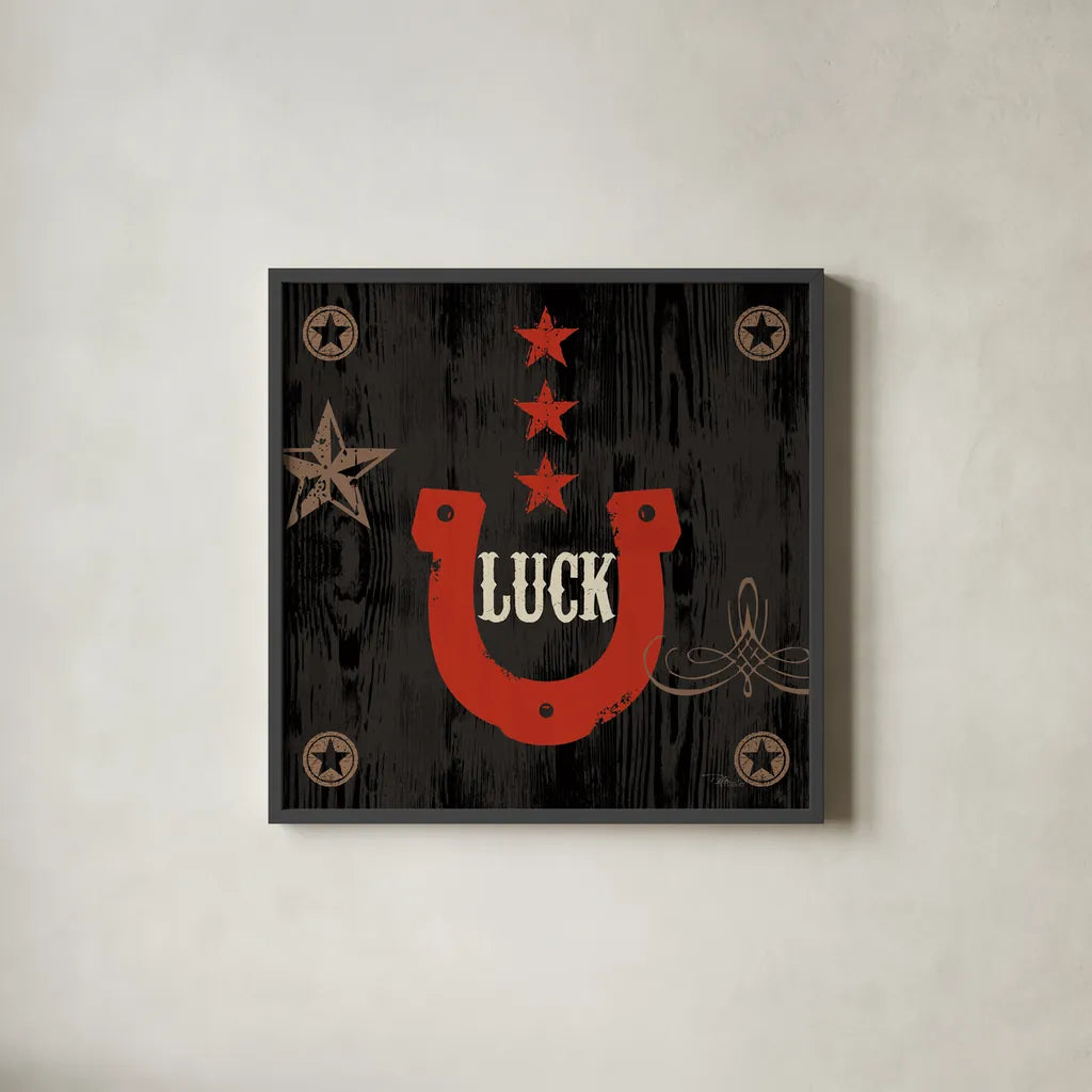 Saddle Up Icon I by Pela Studio. Shown in a sleek black glass frame for a contemporary gallery look. Available as an archival giclee rolled canvas, fine art paper, or poster print. SKU 69503a.