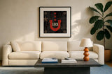 Saddle Up Icon I by Pela Studio. Displayed in a glass frame with matte in a clean modern living room. Available as an archival giclee rolled canvas, fine art paper, or poster print. SKU 69503a.
