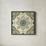 Santorini Tile I 12x12 by Pela Studio. Shown in a sleek black glass frame for a contemporary gallery look. Available as an archival giclee rolled canvas, fine art paper, or poster print. SKU 12210a.