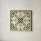 Santorini Tile I 12x12 by Pela Studio. Shown in a natural wood glass frame for a timeless modern aesthetic. Available as an archival giclee rolled canvas, fine art paper, or poster print. SKU 12210a.