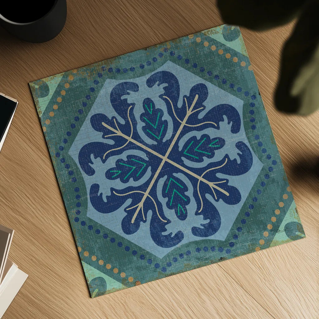 Santorini Tile II by Pela Studio. Shown as a detailed flat fine art print, highlighting archival giclee quality. Available as an archival giclee rolled canvas, fine art paper, or poster print. SKU 12444a.