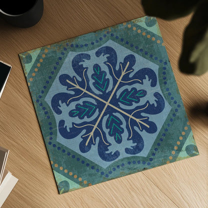 Santorini Tile II by Pela Studio. Shown as a detailed flat fine art print, highlighting archival giclee quality. Available as an archival giclee rolled canvas, fine art paper, or poster print. SKU 12444a.