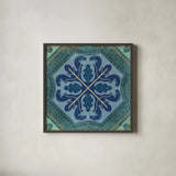 Santorini Tile II by Pela Studio. Shown in a sleek black glass frame for a contemporary gallery look. Available as an archival giclee rolled canvas, fine art paper, or poster print. SKU 12444a.