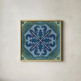 Santorini Tile II by Pela Studio. Shown in a natural wood glass frame for a timeless modern aesthetic. Available as an archival giclee rolled canvas, fine art paper, or poster print. SKU 12444a.