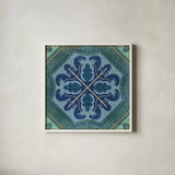Santorini Tile II by Pela Studio. Shown in a crisp white glass frame for a clean and minimalist style. Available as an archival giclee rolled canvas, fine art paper, or poster print. SKU 12444a.