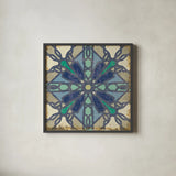 Santorini Tile IV by Pela Studio. Shown in a sleek black glass frame for a contemporary gallery look. Available as an archival giclee rolled canvas, fine art paper, or poster print. SKU 12213a.