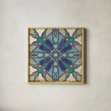 Santorini Tile IV by Pela Studio. Shown in a natural wood glass frame for a timeless modern aesthetic. Available as an archival giclee rolled canvas, fine art paper, or poster print. SKU 12213a.