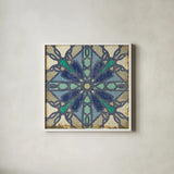 Santorini Tile IV by Pela Studio. Shown in a crisp white glass frame for a clean and minimalist style. Available as an archival giclee rolled canvas, fine art paper, or poster print. SKU 12213a.