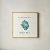 Sea Treasures I Jingle Bells by Pela Studio. Shown in a natural wood glass frame for a timeless modern aesthetic. Available as an archival giclee rolled canvas, fine art paper, or poster print. SKU 47618a.