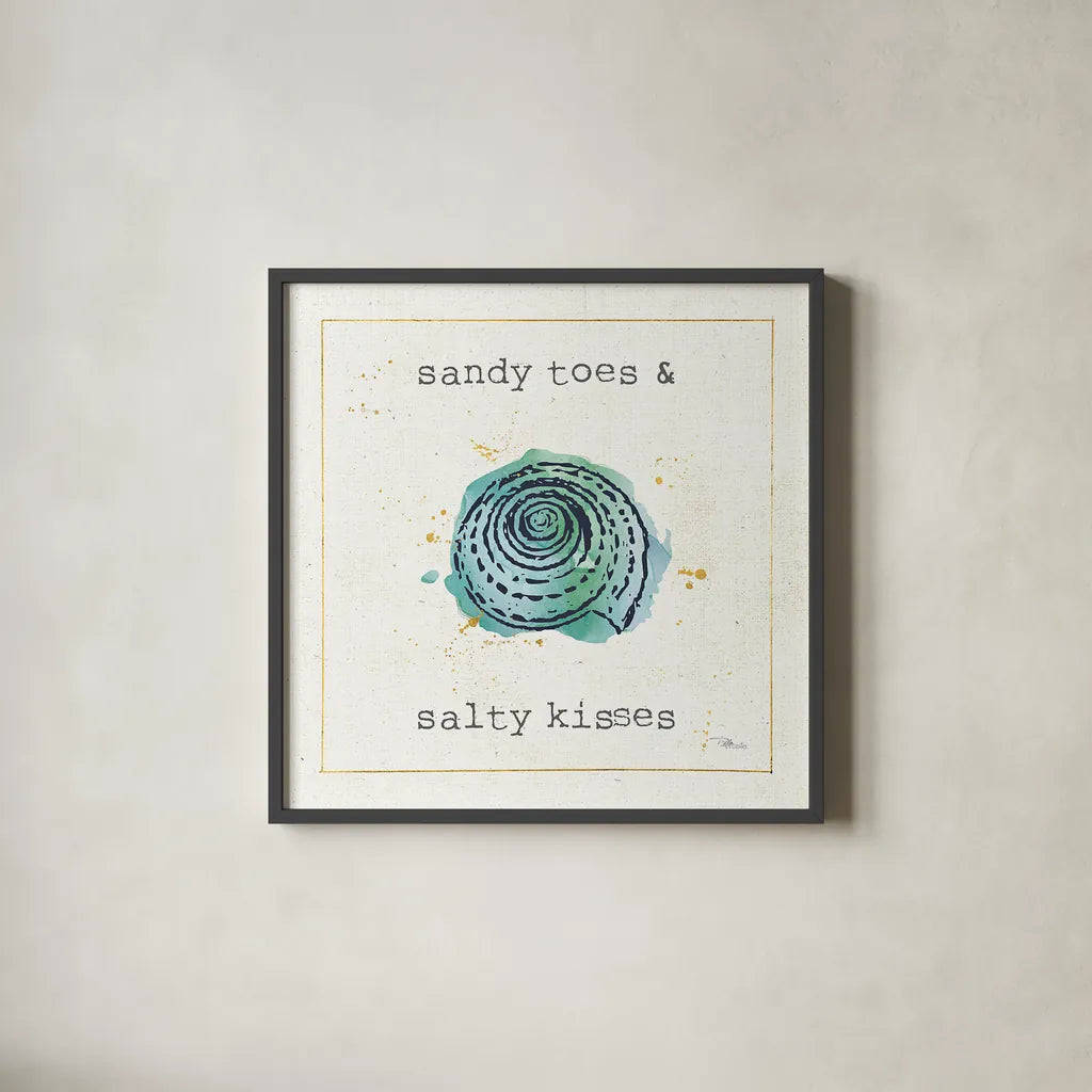 Sea Treasures II by Pela Studio. Shown in a sleek black glass frame for a contemporary gallery look. Available as an archival giclee rolled canvas, fine art paper, or poster print. SKU 17769a.