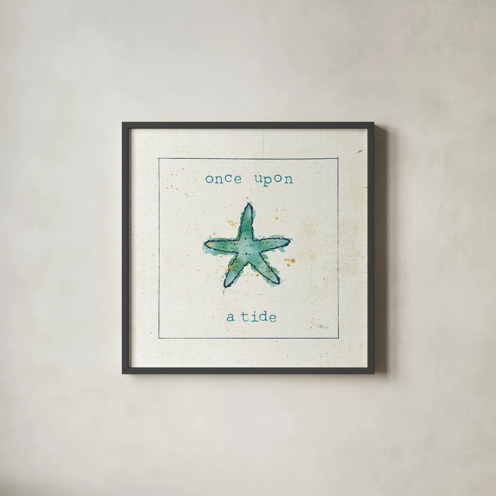 Sea Treasures III - Once Upon a Tide by Pela Studio. Shown in a sleek black glass frame for a contemporary gallery look. Available as an archival giclee rolled canvas, fine art paper, or poster print. SKU 46973a.