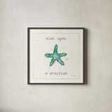 Sea Treasures III Wish by Pela Studio. Shown in a sleek black glass frame for a contemporary gallery look. Available as an archival giclee rolled canvas, fine art paper, or poster print. SKU 47619a.