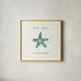 Sea Treasures III Wish by Pela Studio. Shown in a natural wood glass frame for a timeless modern aesthetic. Available as an archival giclee rolled canvas, fine art paper, or poster print. SKU 47619a.