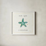 Sea Treasures III Wish by Pela Studio. Shown in a crisp white glass frame for a clean and minimalist style. Available as an archival giclee rolled canvas, fine art paper, or poster print. SKU 47619a.
