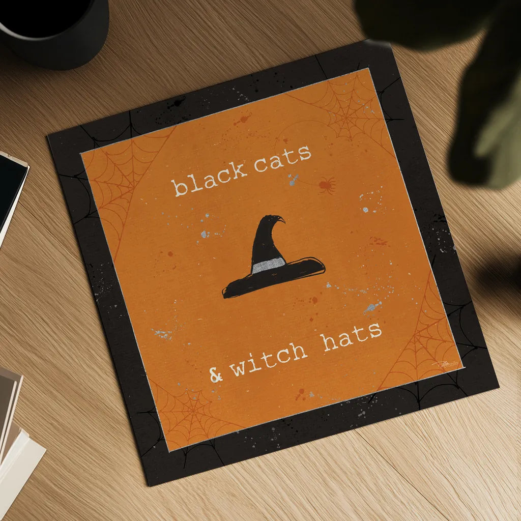 Spooky Cuties II Witch Hats by Pela Studio. Shown as a detailed flat fine art print, highlighting archival giclee quality. Available as an archival giclee rolled canvas, fine art paper, or poster print. SKU 47584a.