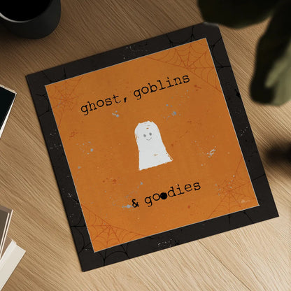 Spooky Cuties III Ghost by Pela Studio. Shown as a detailed flat fine art print, highlighting archival giclee quality. Available as an archival giclee rolled canvas, fine art paper, or poster print. SKU 47501a.