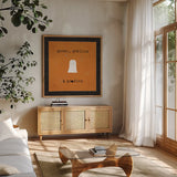 Spooky Cuties III Ghost by Pela Studio. Shown in a natural wood frame in a cozy modern living room. Available as an archival giclee rolled canvas, fine art paper, or poster print. SKU 47501a.